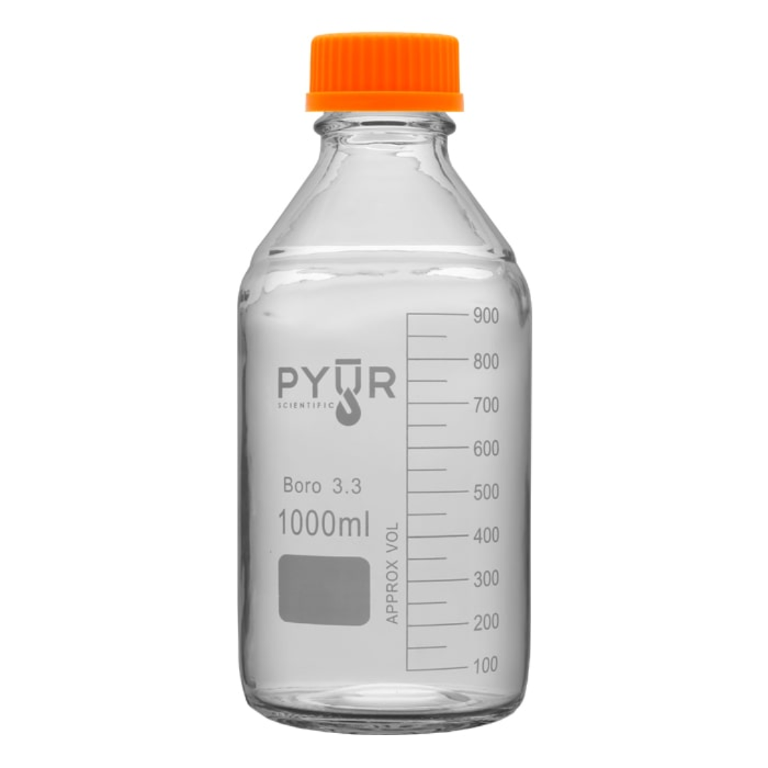 PYŪR Scientific Glass Reagent Media Storage Bottle GL45 Screw Cap