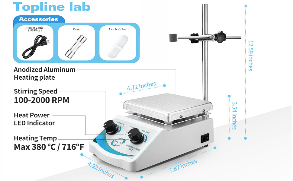 Hot Plate Magnetic Stirrer Mixer Dual Control with 1 inch Stir Bar