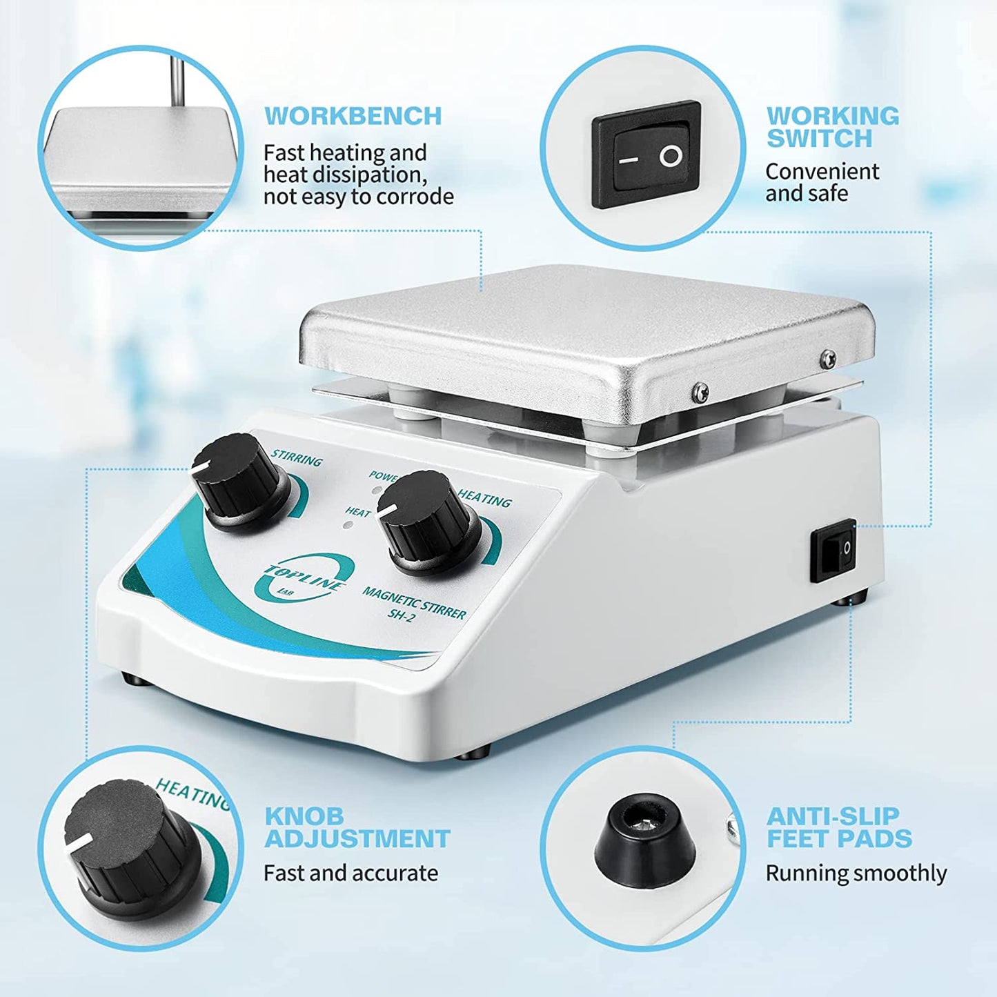 Hot Plate Magnetic Stirrer Mixer Dual Control with 1 inch Stir Bar
