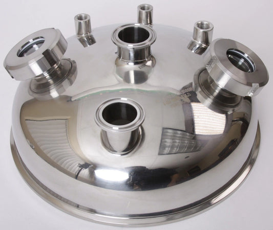 Domed Extraction Tank Lid - Tri Clamp 12" x 1.5" w/ (2) 1.5" SGPVs, (2) FNPT 1/4",  FNPT 3/8"